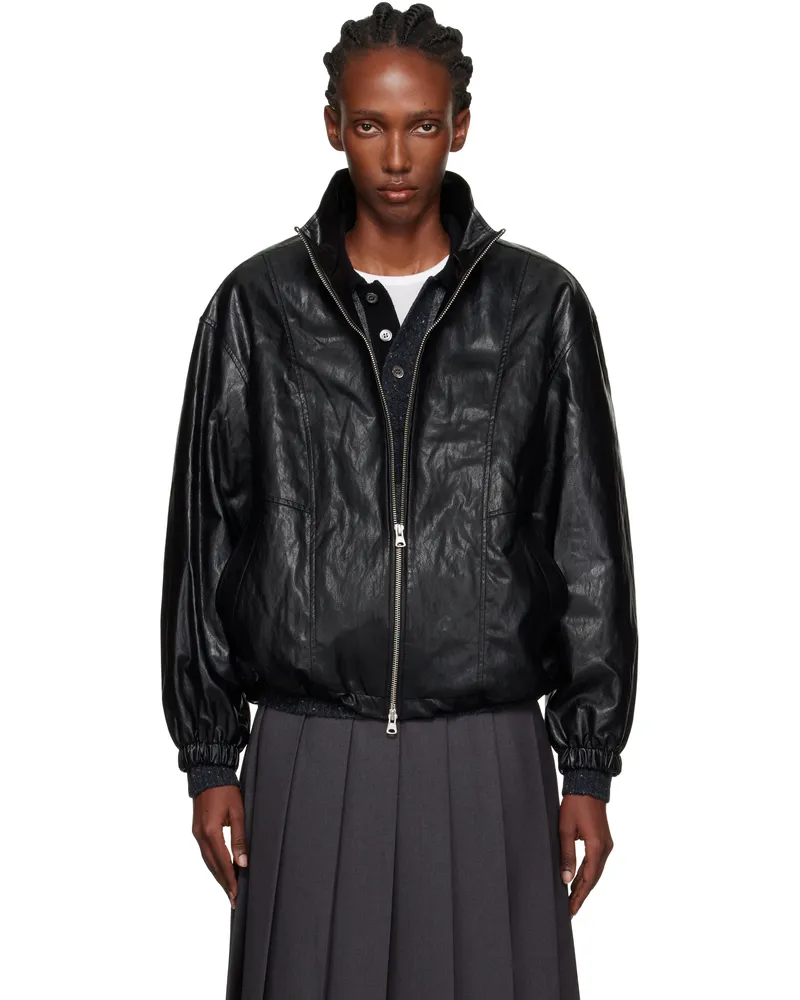 Dunst Black Faux-Leather Wind Breaker Jacket Black