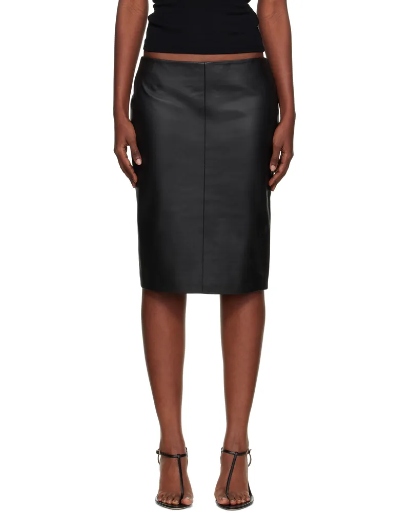 St. Agni Black Pencil Leather Midi Skirt Black