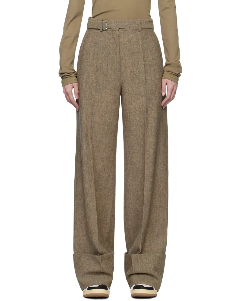 Lanvin Gray Wide-Leg Cuffed Wool Trousers Lin