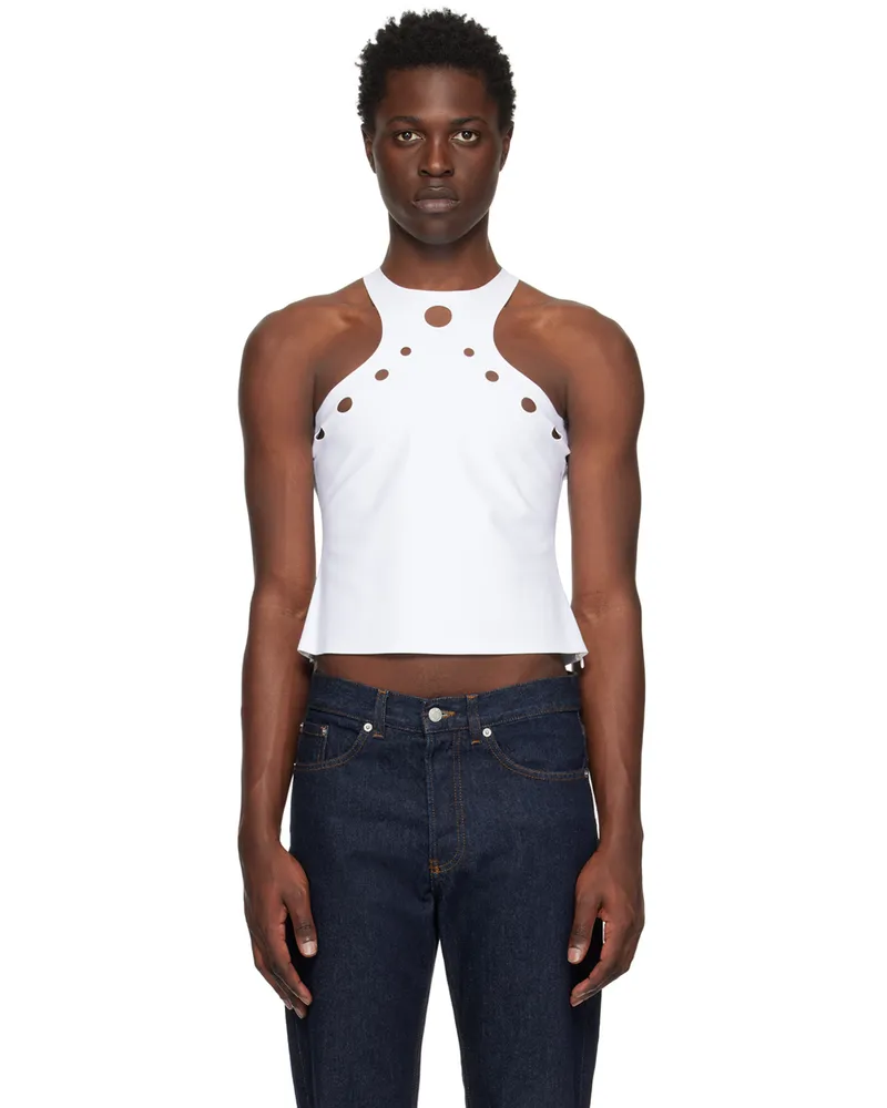 Jean Paul Gaultier White Perforated Tank Top 01-white