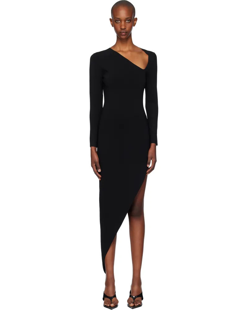 Alexander Wang Black Asymmetric Long-Sleeve Bodycon Maxi Dress Black