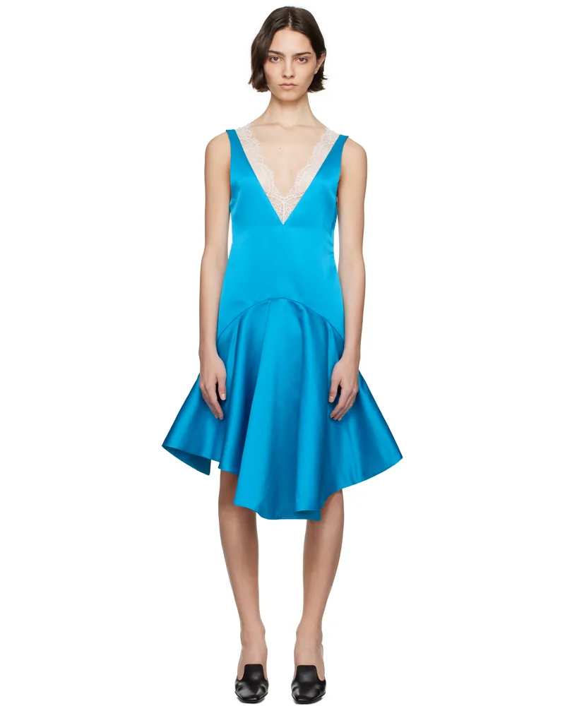 J.W.Anderson Blue Draped Hemline V-Neck Midi Dress 767