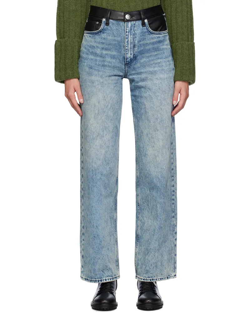 Rag & Bone Blue Straight Shea Combo High Rise Relaxed Jeans Lefferts