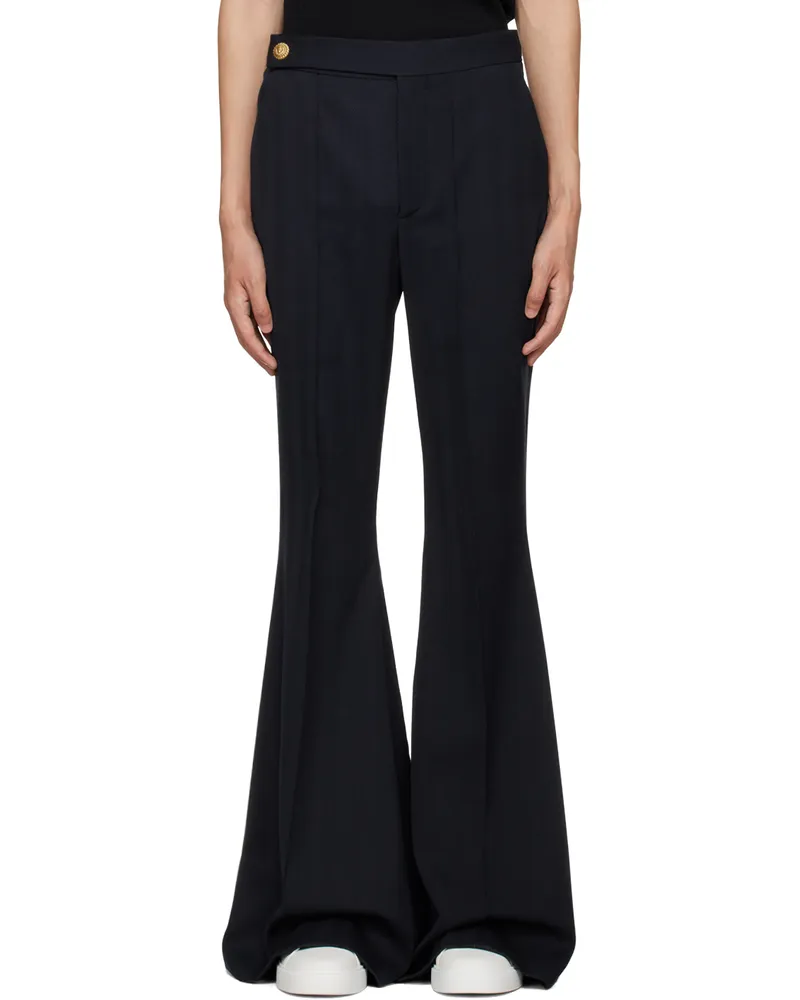 Balmain Navy Buttoned Trousers Bleu