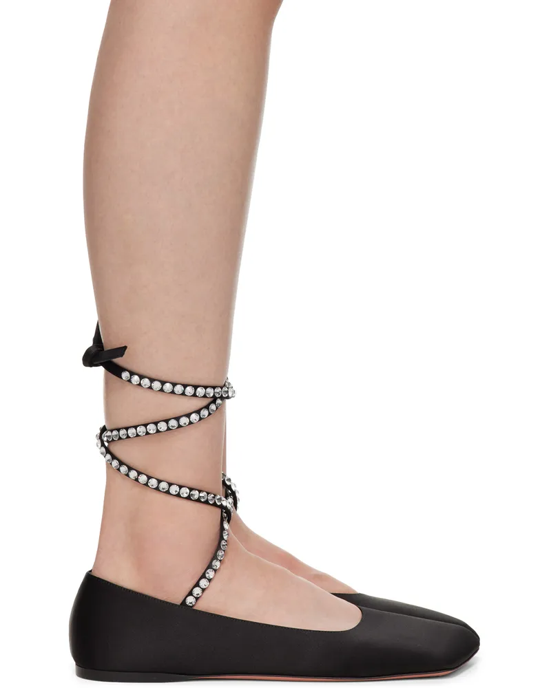 Amina Muaddi Black Ane Lace Up Ballerina Flats Black
