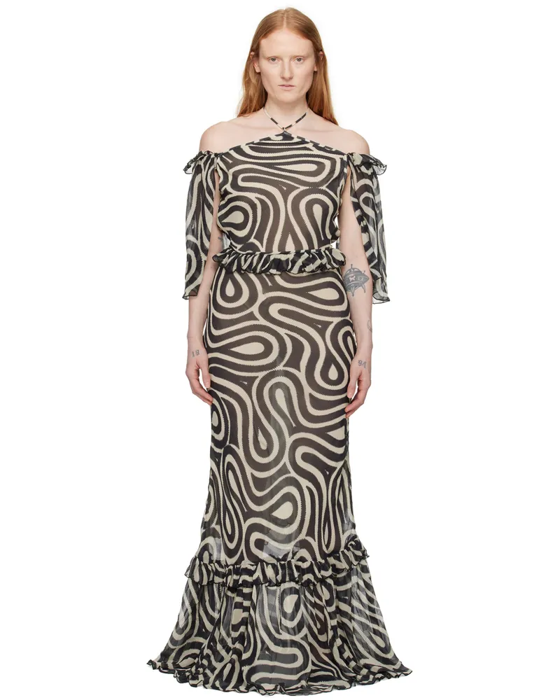 BODE Black & Off-White Comber Maxi Dress Multi