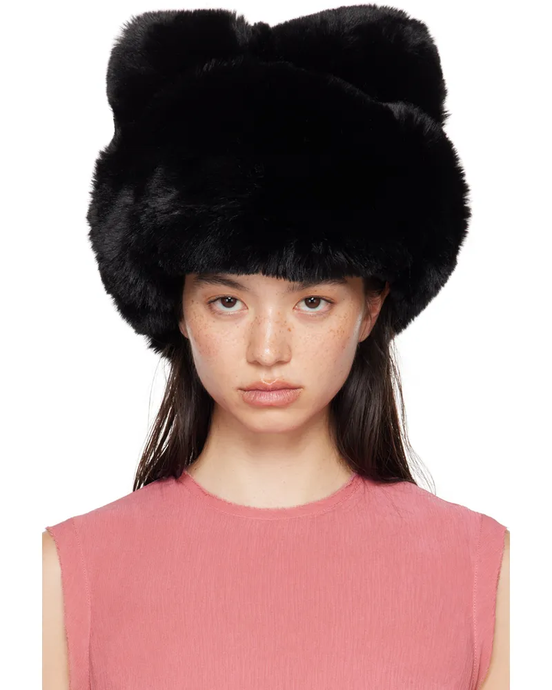 Acne Studios Black Fluffy Bow Faux-fur Hat 900