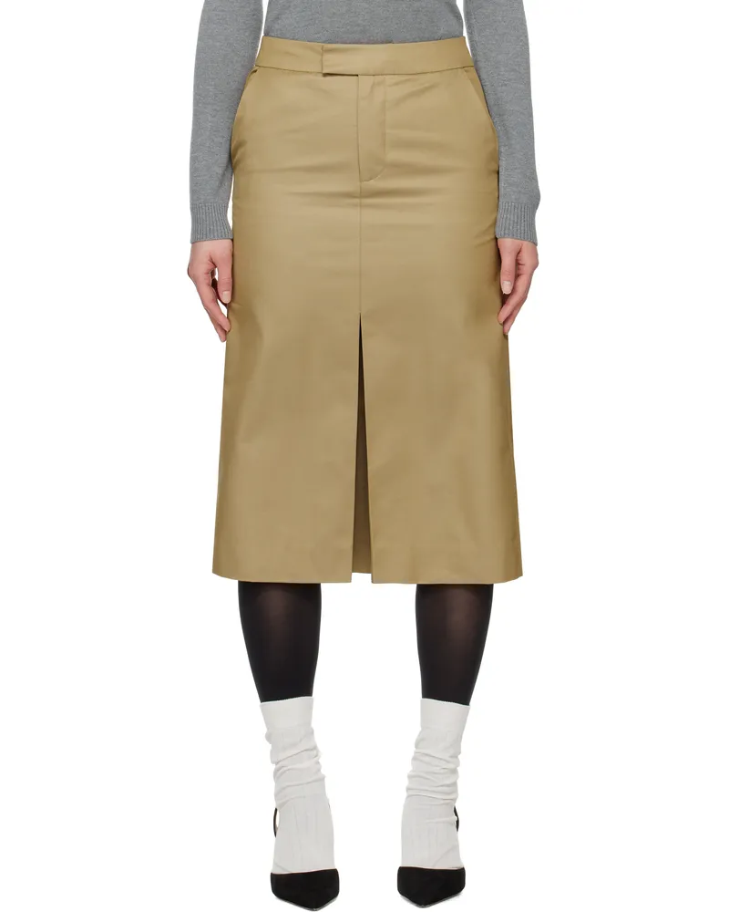 SHUSHU/TONG Tan Front-Slit Straight Midi Skirt Kk100