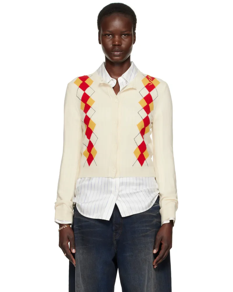 Marni Off-White Wool Argyle Cardigan Arw06