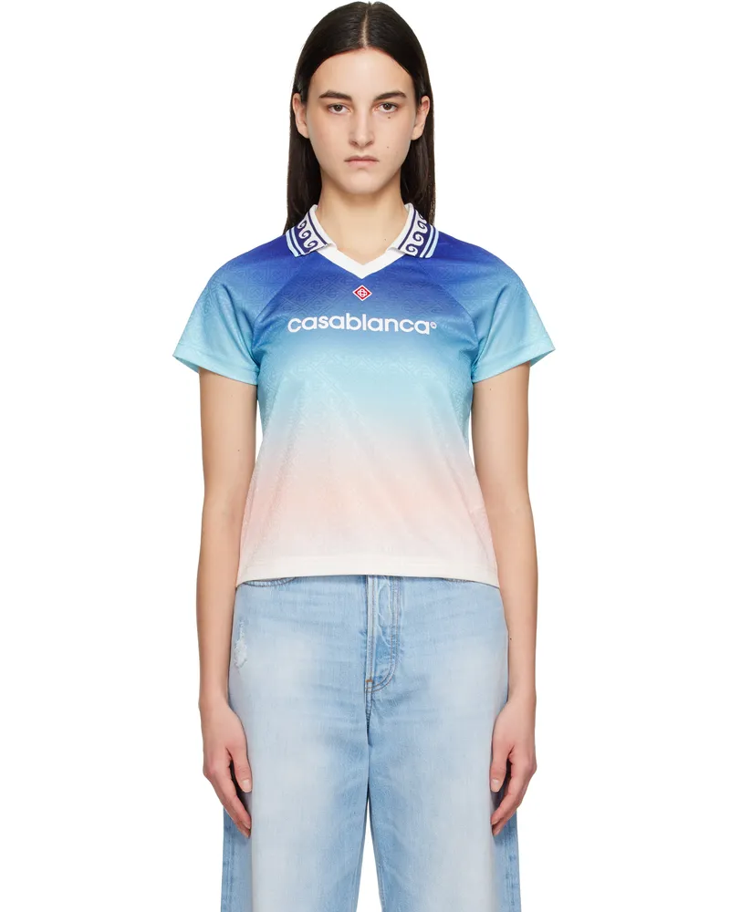 Casablanca Paris Blue & Pink Jacquard Monogram Football T-shirt Blue