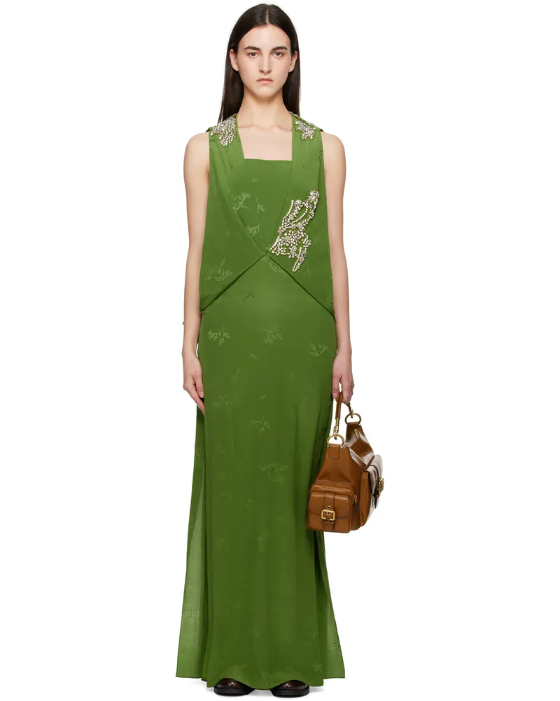 Erdem Green Sleeveless Drape Midi Dress Leaf