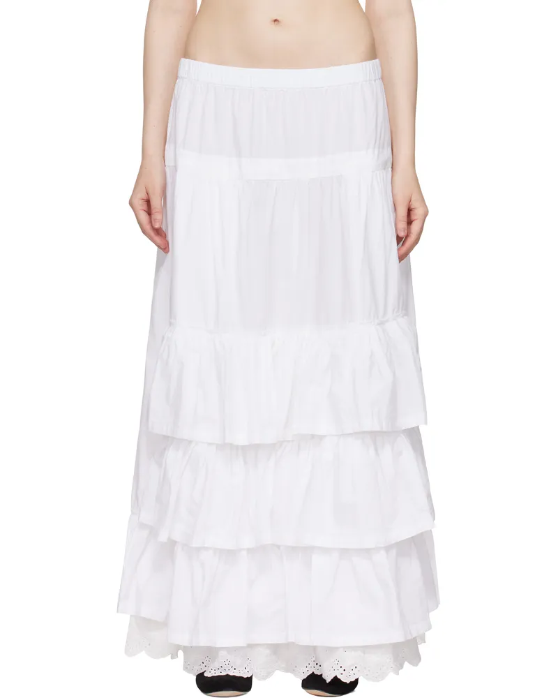 OPEN YY White Rolled Waist Tiered Midi Skirt White