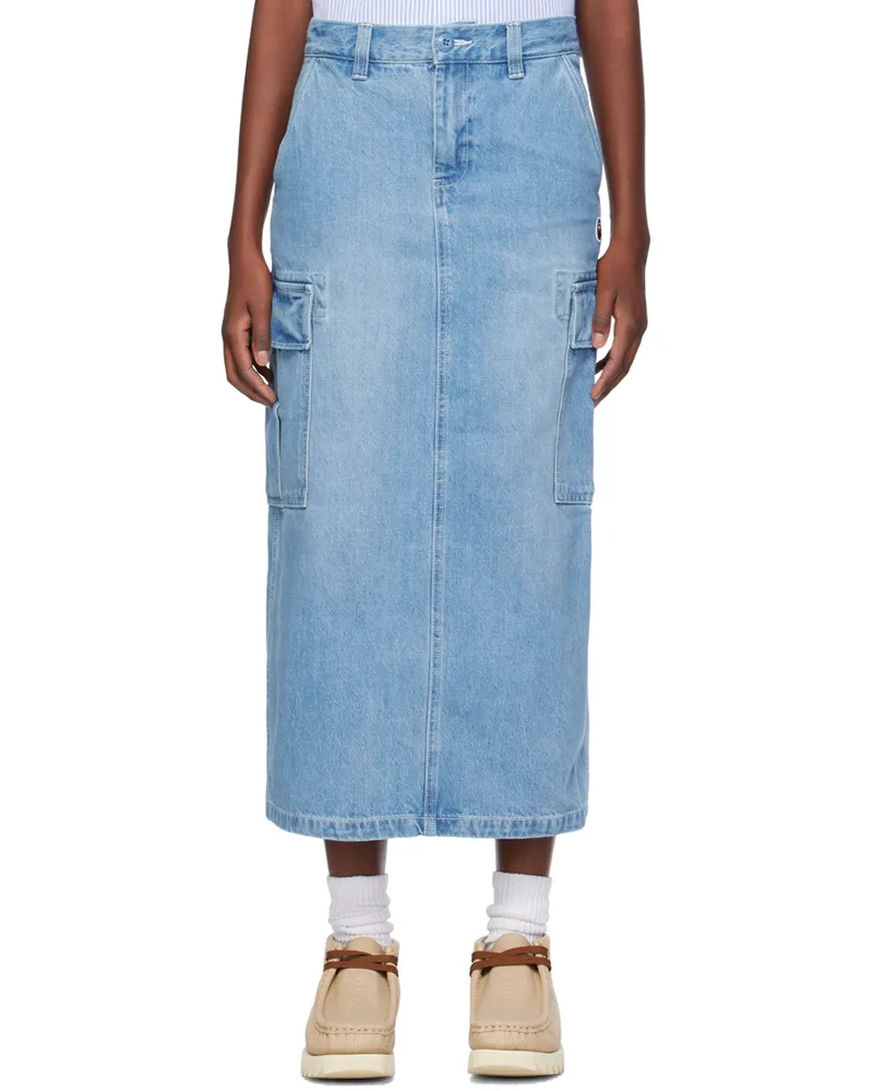BAPE Indigo Patch Denim Cargo Midi Skirt Indigo