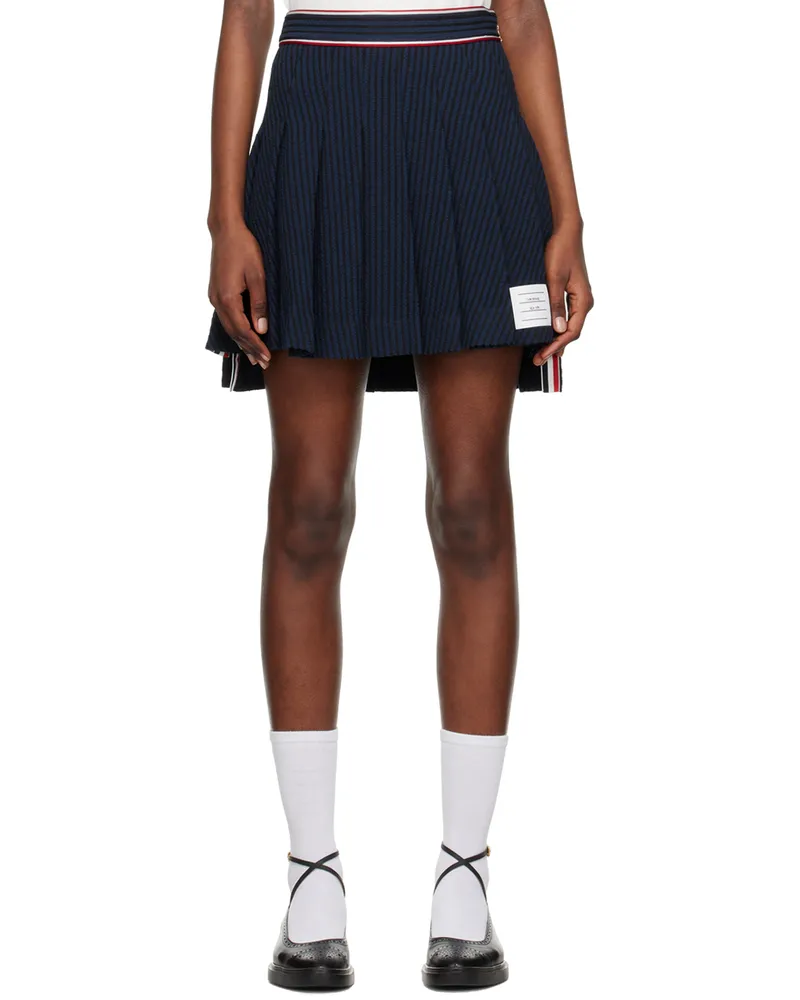 Thom Browne Navy Pleated Miniskirt 415