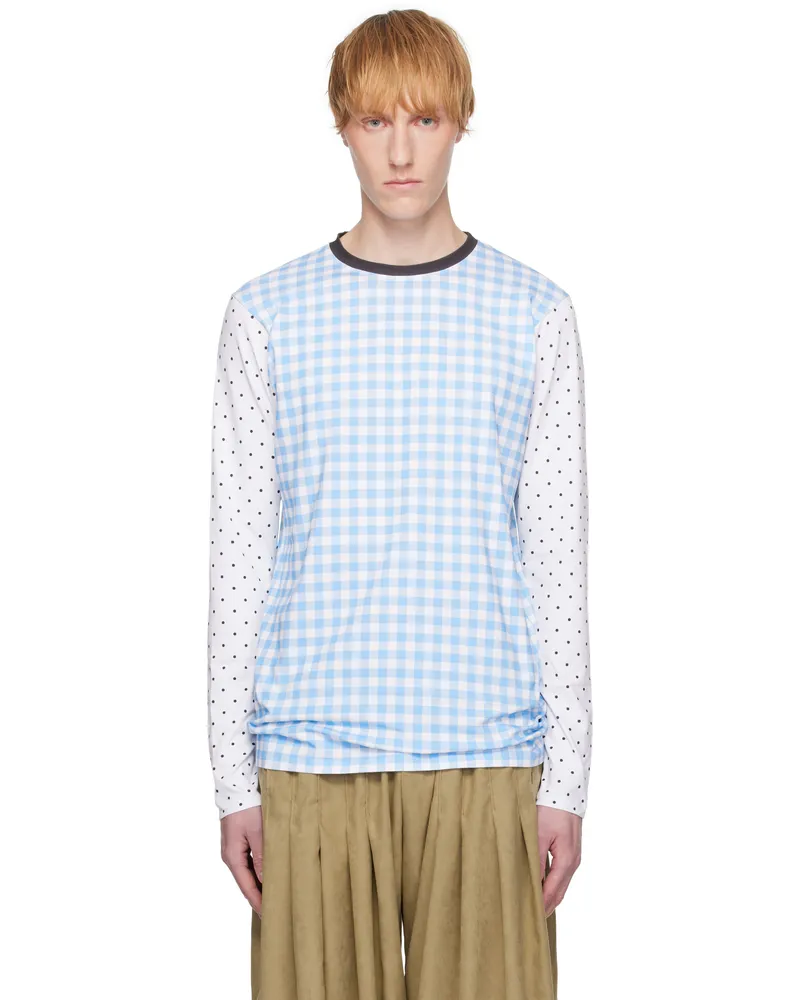 ANDREJ GRONAU White & Blue Printed Cotton Top White