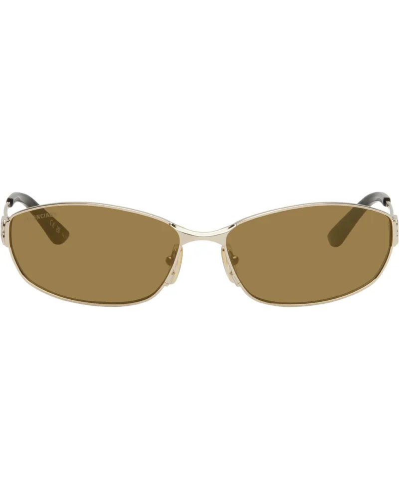 Balenciaga Gold Mercury Rectangular Metal Sunglasses 003