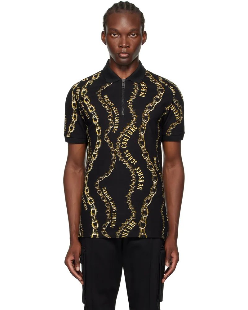 Versace Jeans Black & Gold Chain Couture Polo Eg89-black