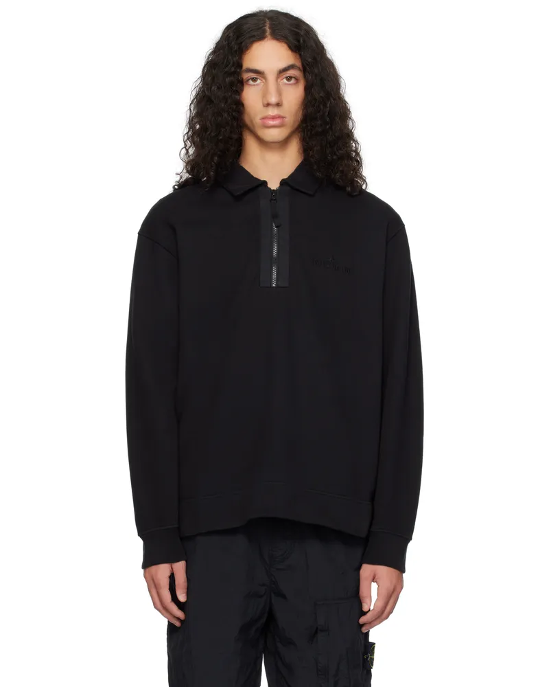 Stone Island Black Half-Zip Polo Vblack