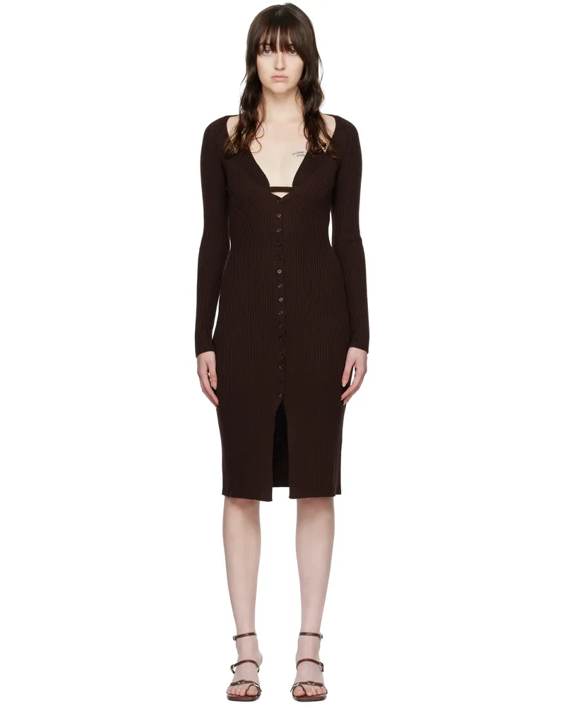 Blumarine Brown Ribbed Midi Dress N0543