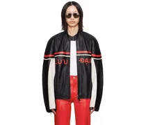 Red & Black Paneled Leather Jacket
