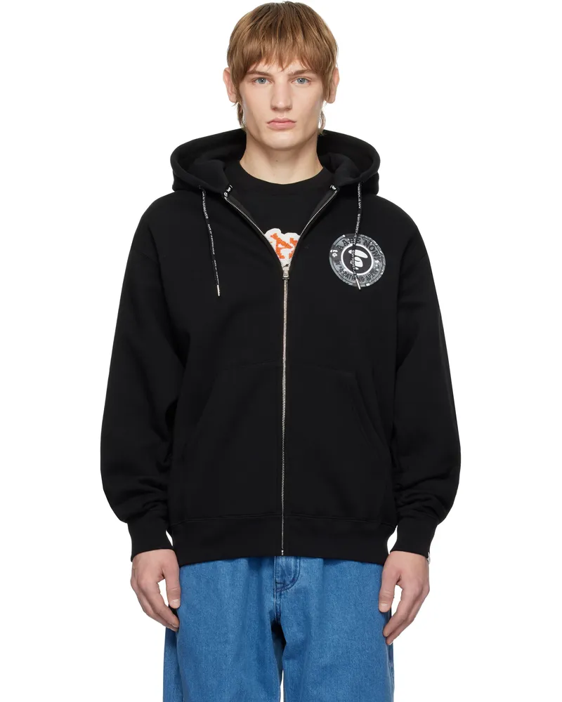AAPE by A Bathing Ape Black Moonface Logo Zip-Up Hoodie Bkx