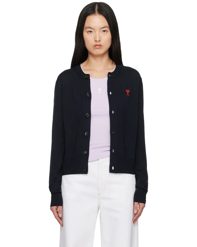 AMI Paris Navy Wool Ami de Coeur Cardigan Night
