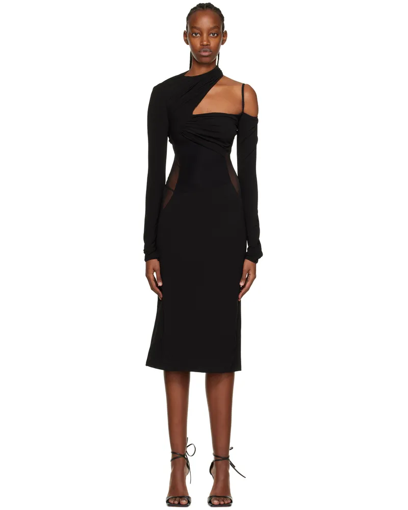Nensi Dojaka Black Gathered Midi Dress Black