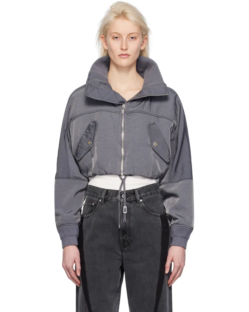 Dion Lee Gray Crop Bomber Jacket Asphalt