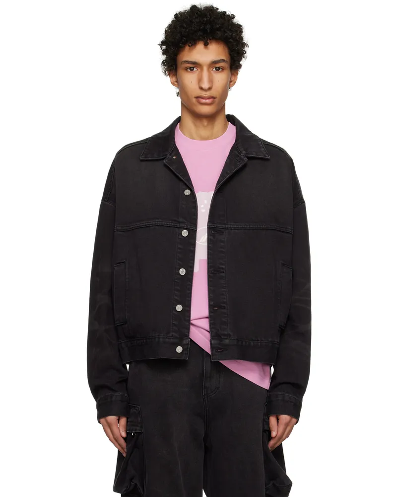 WE 11 DONE Black Graphic Denim Jacket Black