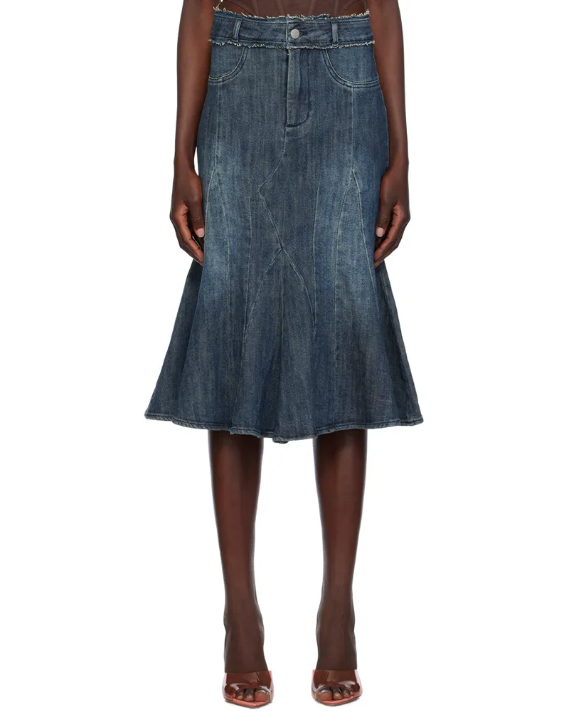 Miaou Blue Gaudi Denim Midi Skirt Duran