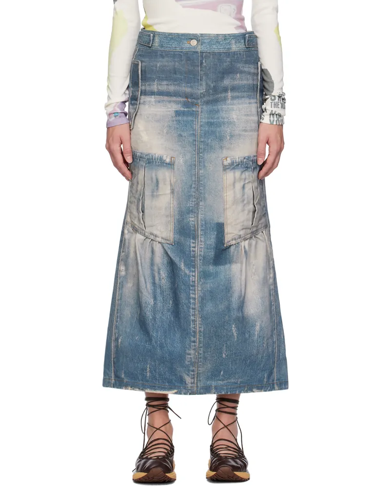 OPEN YY Blue Jean Effect Denim Maxi Skirt Denim