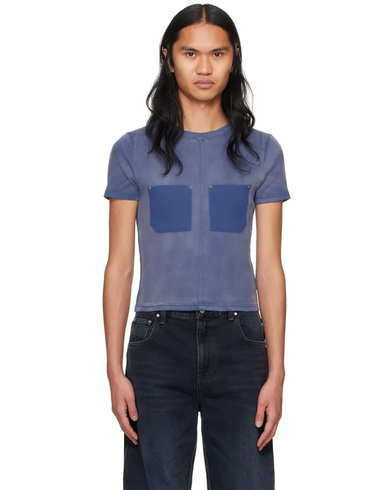 Dion Lee Blue Sprayed Shrunken Rivet T-Shirt Washed