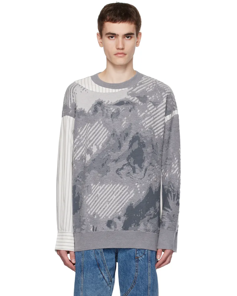 Feng Chen Wang Gray Paneled Sweater Grey
