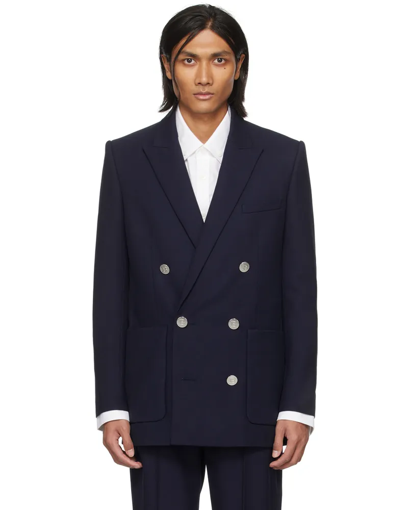Balmain Navy Double-Breasted Blazer 6ub