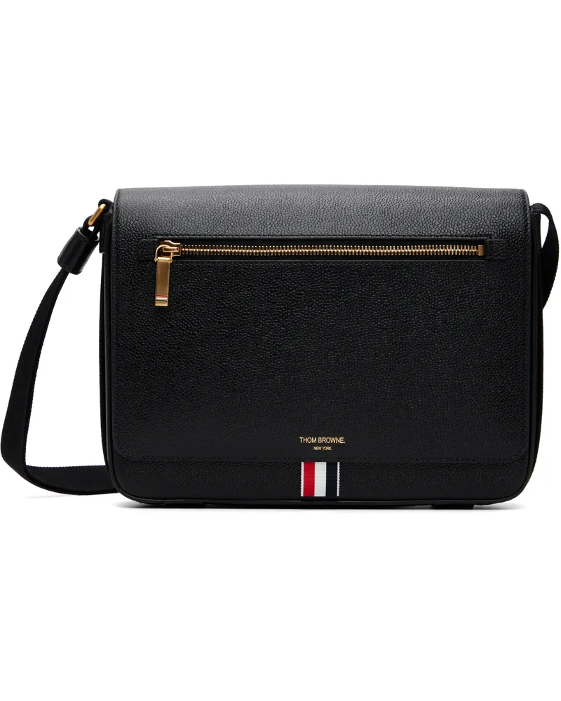 Thom Browne Black Pebble Grain Reporter Bag 001black