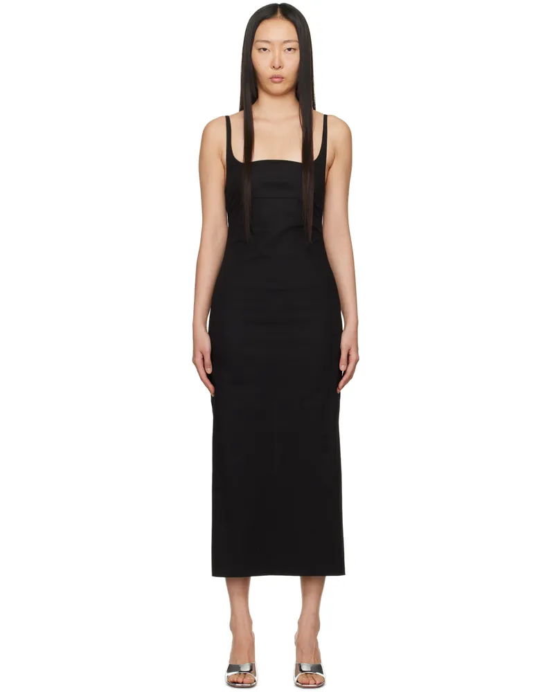 lesugiatelier Black Shirring Maxi Dress Black