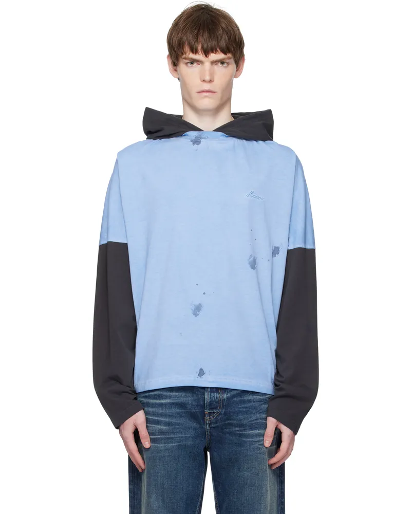 WE 11 DONE Blue Painted Long-Sleeved Hoodie Blue