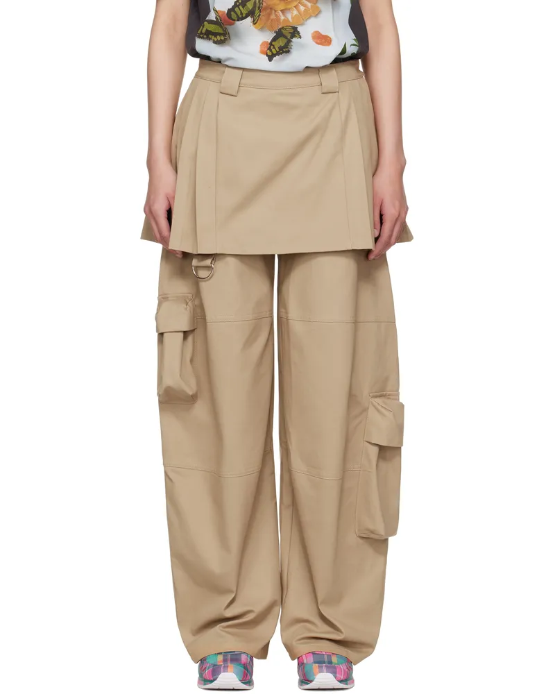 Collina Strada Tan Lawn Skirt Cargo Pants Khaki