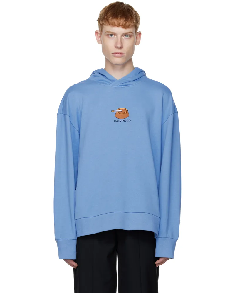CALVINLUO Blue Embroidered Hoodie Blue