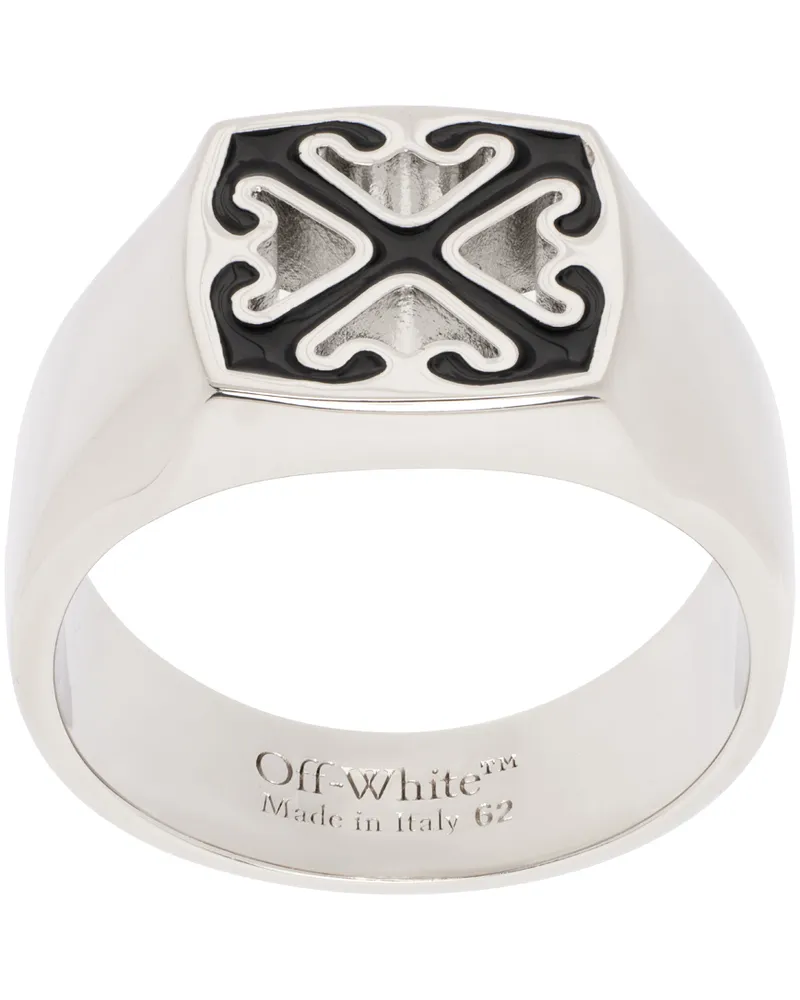 OFF-WHITE Silver & Black Enamel Arrow Ring