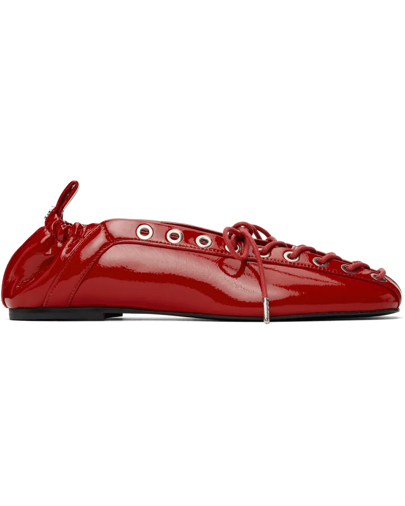 Ganni Red Lace-Up Ballerina Flats 474