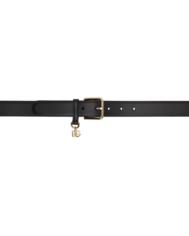 Dolce & Gabbana Black Logo Charm Belt Nero