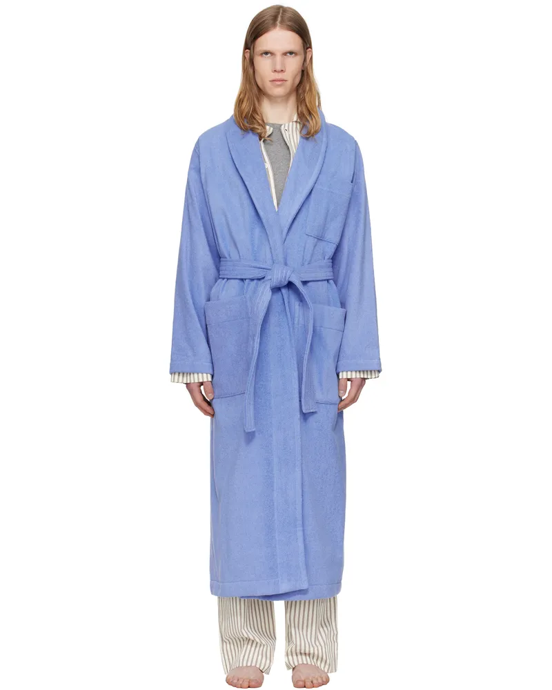 TEKLA Navy Terry Classic Bathrobe Clear