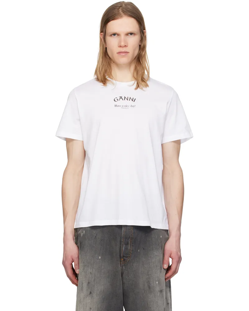 Ganni White Relaxed O-Neck T-shirt Bright