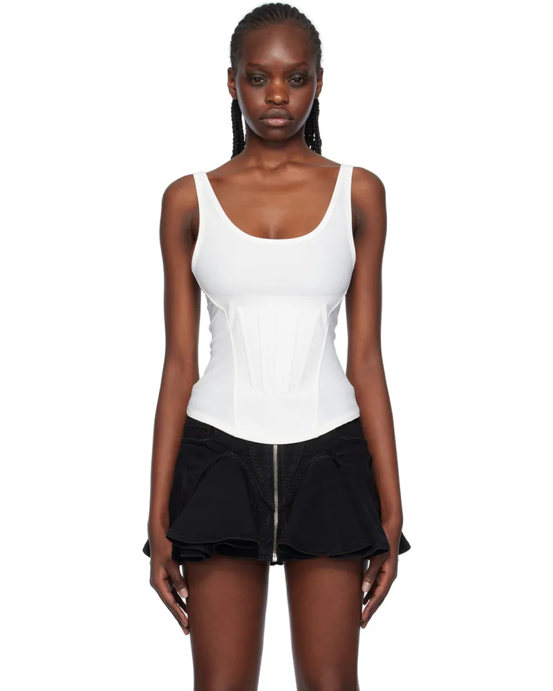 Thierry Mugler White Corseted Tank Top Snow