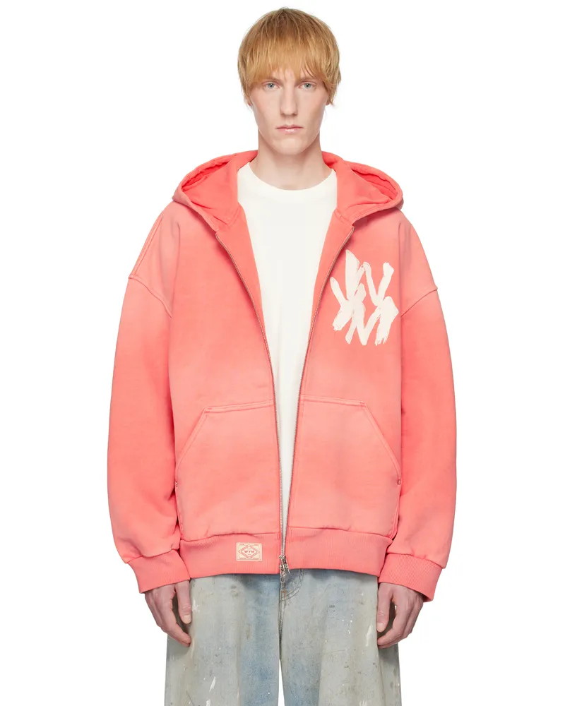 Wooyoungmi Pink Painted Logo Dyed Zip-Up Hoodie Pink757p