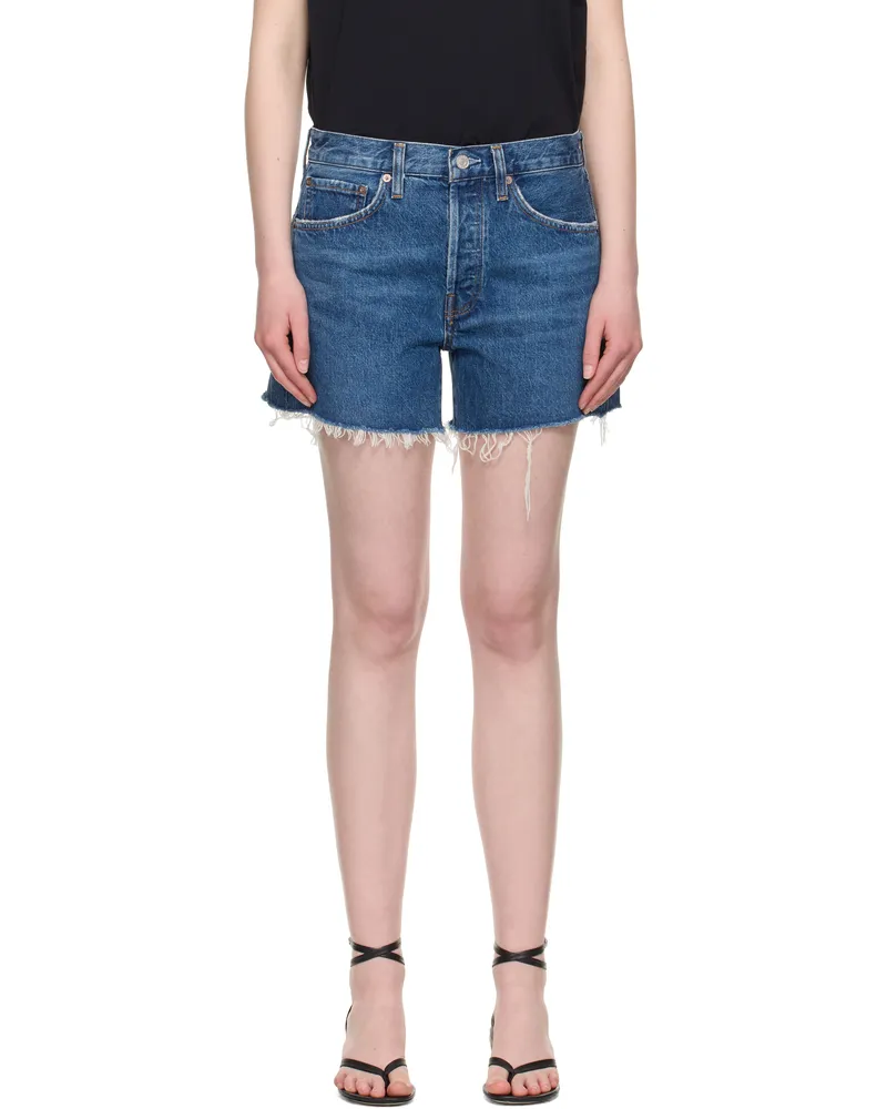 AGOLDE Blue Parker Long Denim Shorts Caution