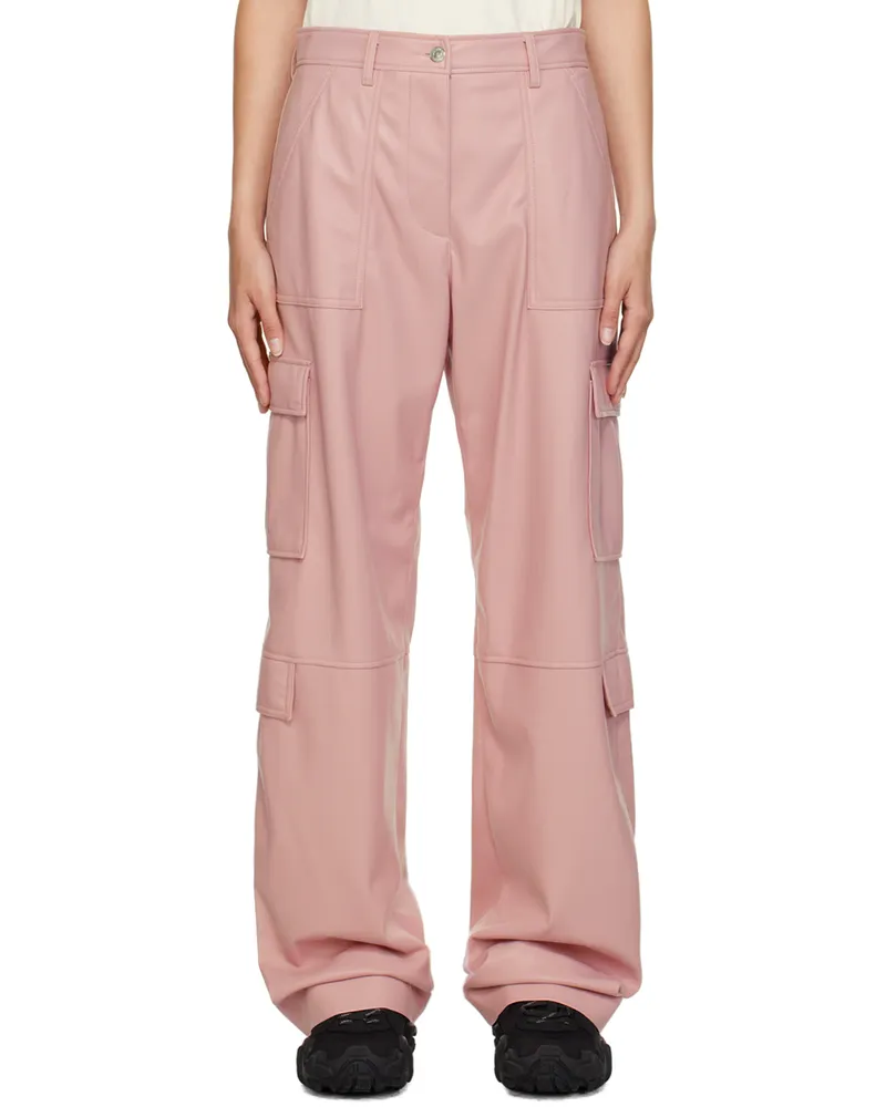 MSGM Pink Cargo Pockets Faux-Leather Trousers 12