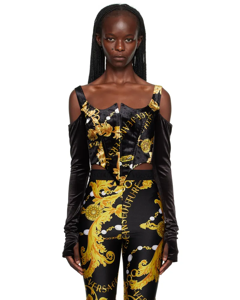 Versace Jeans Black Chain Couture Blouse Eg89