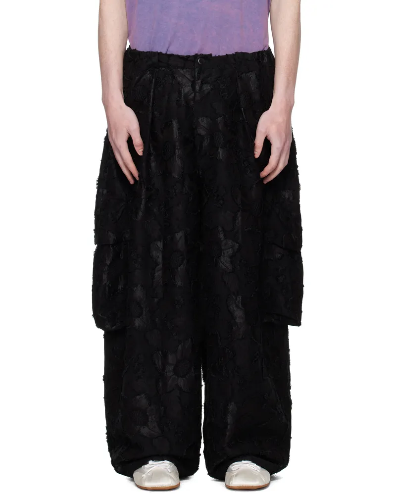 Collina Strada Black Jacquard Pleated Cargo Pants Black